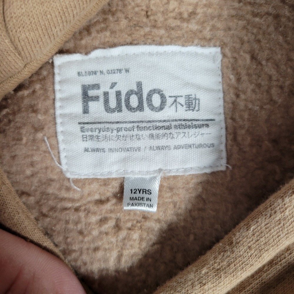 Fudo Hoodie Kids Size 12 Tan Fleece Lined Athleisure Kangaroo Pocket Pullover - Picture 6 of 13